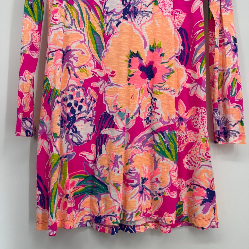 Lilly Pulitzer  Paradis Swing Dress‎ S Magenta Tipping Point Long Sleeve Floral - Picture 10 of 12